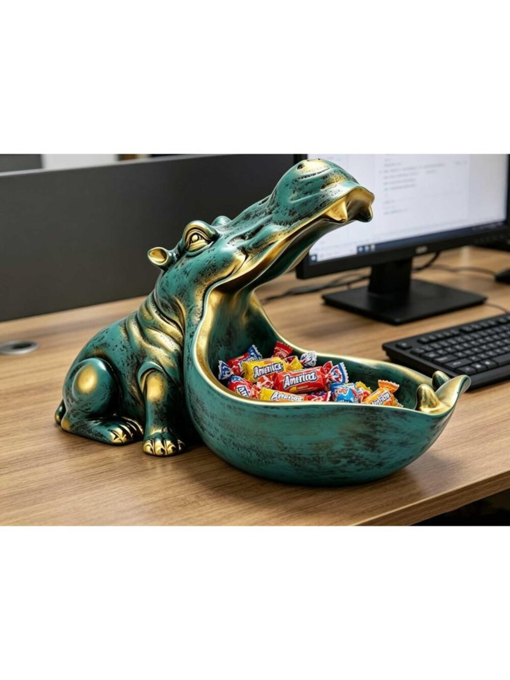 Unique Hippo Statue Figurine - Resin Home Decor, Candy Dish & Planter, Large